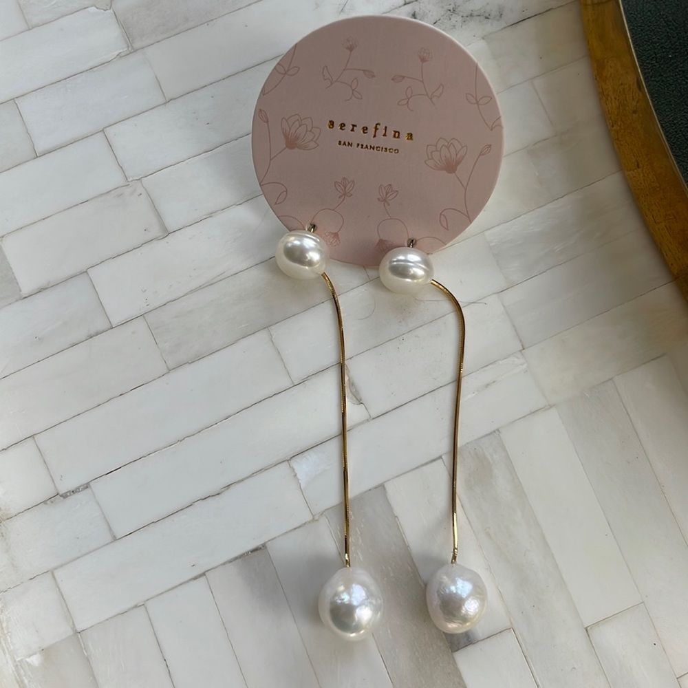 Anthropologie x Serefina BAROQUE PEARL Long Chain Linear EARRINGS New